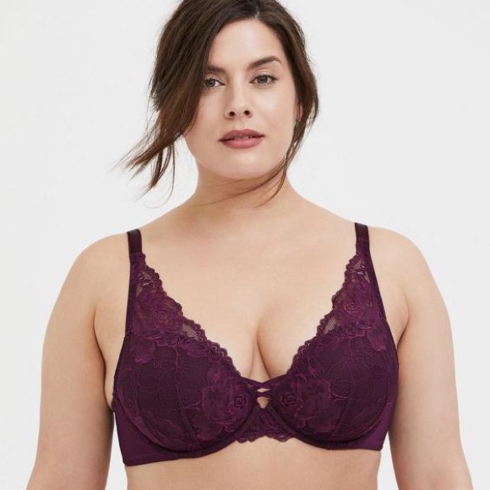 Torrid Curve XO Plunge Push-Up Lace Underwire Bra Potent Purple 40DD